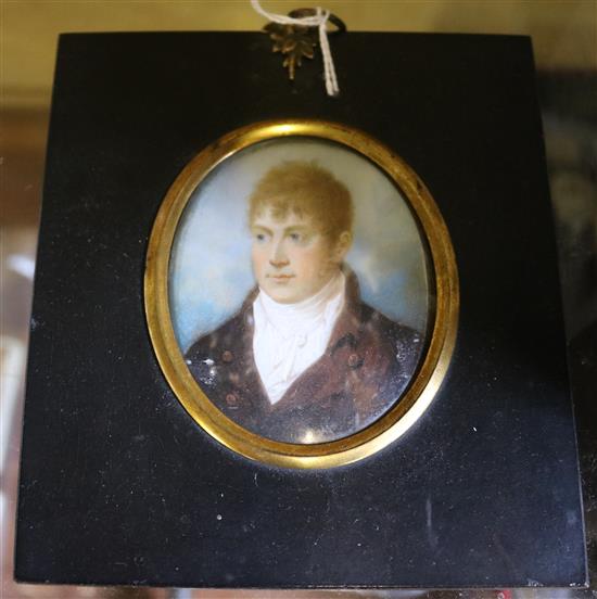 19C English School, watercolour, miniature portrait of a gentleman, Thomas or William Copeland (losses)